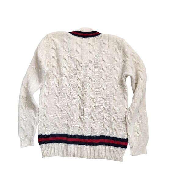 Brandy Melville Wool Blend Cable Knit Sweater-V Neck-Stripe Trim-Varsity-Prep-OS - Picture 6 of 12